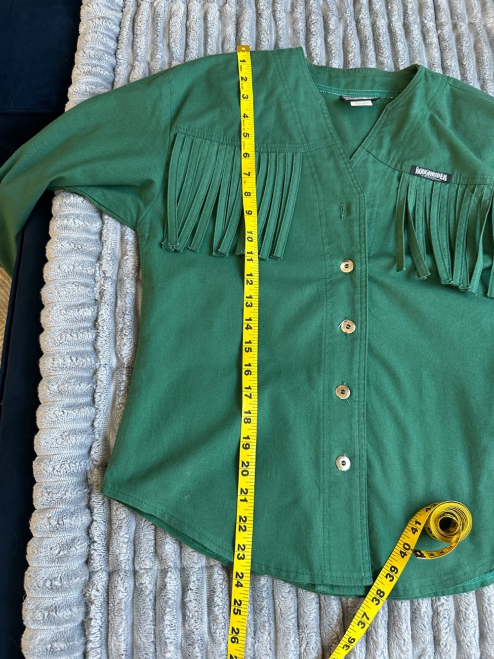 Vintage roughrider cotton button down western style shirt with fringe - Picture 6 of 7